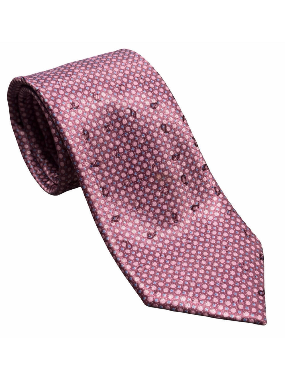 Ermenegildo Zegna Silk Neck Tie Geometric Iridescent Paisley Pink Blue 3.5" W
